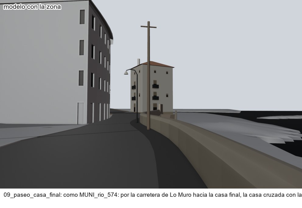 Arran de la carretera al model, en grisos: l'edifici alt del revolt de Lo Muro a l'esquerra i la casa final al fons